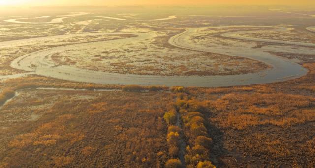 (261017) -- FUJIN, Oct. 17, 2026 (Xinhua) -- An aerial drone photo taken on Oct. 16, 2026 shows the scenery at the Sanhuanpao National Nature Reserve in Fujin City, northeast China's Heilongjiang Province. Migrant birds in the nature reserve rest and gather before their migration to the south. (Photo by Geng Xiqing/Xinhua)