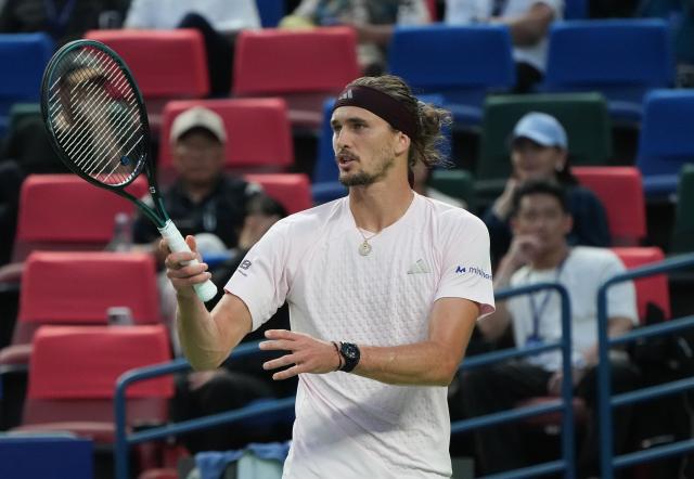 (261017) -- SHANGHAI, Oct. 17, 2026 (Xinhua) -- Alexander Zverev reacts during the men's singles semifinal between Alexander Zverev of Germany and Alejandro Davidovich Fokina of Spain at the 2026 ATP tour Shanghai Masters tennis tournament in Shanghai, China, Oct. 17, 2026. (Xinhua/Ding Ting)