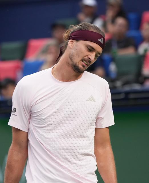 (261017) -- SHANGHAI, Oct. 17, 2026 (Xinhua) -- Alexander Zverev reacts during the men's singles semifinal between Alexander Zverev of Germany and Alejandro Davidovich Fokina of Spain at the 2026 ATP tour Shanghai Masters tennis tournament in Shanghai, China, Oct. 17, 2026. (Xinhua/Ding Ting)