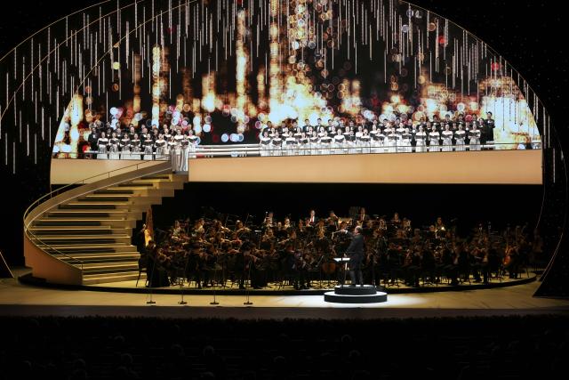 (261017) -- SHANGHAI, Oct. 17, 2026 (Xinhua) -- The opening performance of the 25th China Shanghai International Arts Festival and the inaugural concert of the Shanghai Grand Opera House is staged in Shanghai, east China, Oct. 17, 2026. The arts festival kicked off here on Saturday, and will last until Nov. 15. (Xinhua/Wang Xiang)