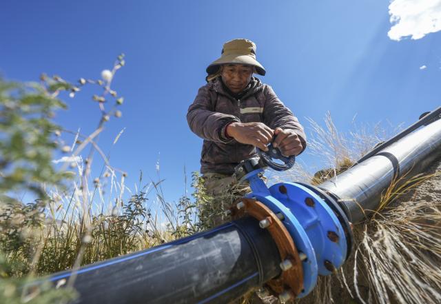 (261017) -- SHANNAN, Oct. 17, 2026 (Xinhua) -- A maintenance and protection worker maintains an irrigation facility in the Shannan section of an afforestation project covering mountainous regions between Lhasa and Shannan, in Shannan City, southwest China's Xizang Autonomous Region, Oct. 17, 2026. In various areas of the Shannan section of this afforestation project, staff members have carried out forest and grassland fire prevention patrols, cleared flammable materials, opened firebreaks, and checked and repaired irrigation facilities to prepare for this year's first winter irrigation.
  The Shannan section of the project, which kicked off in 2022, has completed a total of 317,500 mu (about 21,166.67 hectares) of afforestation and generated more than 2.15 million jobs opportunities as of 2026. (Xinhua/Jigme Dorje)
