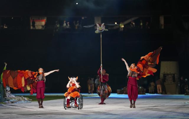 (261018) -- NAGOYA, Oct. 18, 2026 (Xinhua) -- Artists perform during the opening ceremony of the Aichi-Nagoya Asian Para Games in Nagoya, Japan, Oct. 18, 2026. (Xinhua/Jia Haocheng)