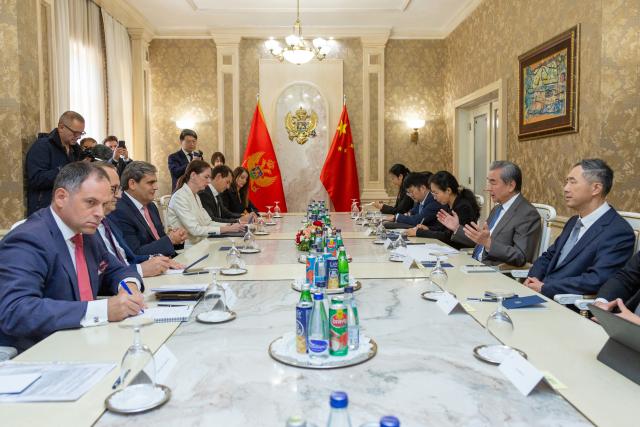 (261018) -- PODGORICA, Oct. 18, 2026 (Xinhua) -- Chinese Foreign Minister Wang Yi, also a member of the Political Bureau of the Communist Party of China Central Committee, holds talks with Montenegrin Deputy Prime Minister and Foreign Minister Ervin Ibrahimovic in Podgorica, Montenegro, Oct. 18, 2026. (Xinhua/Shi Zhongyu)