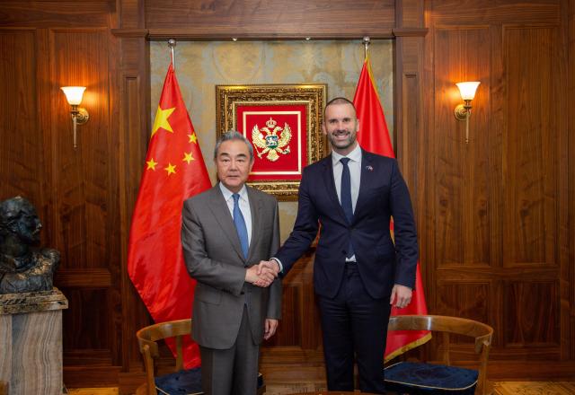 (261018) -- PODGORICA, Oct. 18, 2026 (Xinhua) -- Montenegrin Prime Minister Milojko Spajic meets with visiting Chinese Foreign Minister Wang Yi, also a member of the Political Bureau of the Communist Party of China Central Committee, in Podgorica, Montenegro, Oct. 18, 2026. (Xinhua/Shi Zhongyu)