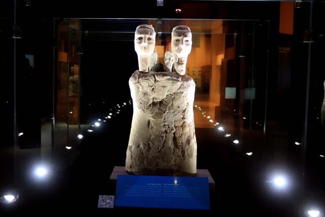 (261018) -- AMMAN, Oct. 18, 2026 (Xinhua) -- A statue is on display at the Jordan Museum in Amman, Jordan, Oct. 18, 2026. The Jordan Museum, built in 2014, is the largest museum in Jordan and hosts some of the country's most important archaeological findings. (Photo by Mohammad Abu Ghosh/Xinhua)
