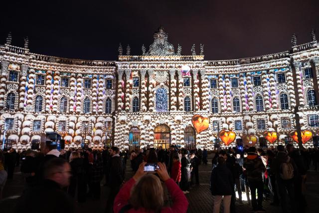 (261019) -- BERLIN, Oct. 19, 2026 (Xinhua) -- The illuminated law faculty building of Humboldt University of Berlin is pictured during the 2026 Festival of Lights in Berlin, Germany, Oct. 18, 2026. The festival was held here from Oct. 9 to 18. (Xinhua/Zhang Haofu)