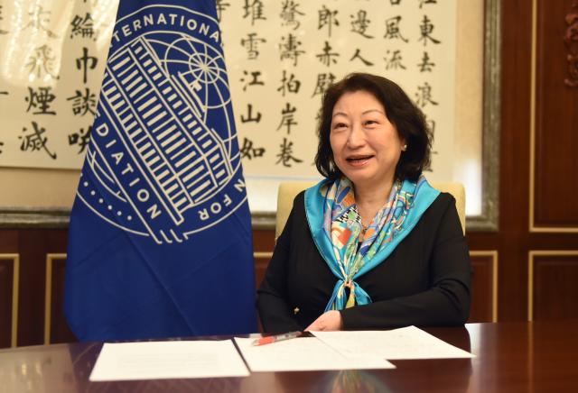 (261019) -- VIENNA, Oct. 19, 2026 (Xinhua) -- Teresa Cheng, Secretary-General of the International Organization for Mediation (IOMed), speaks during an interview with Xinhua in Vienna, Austria, Oct. 15, 2026. TO GO WITH "Interview: IOMed eyes inclusive global mediation ecosystem: secretary-general" (Xinhua/He Canling)