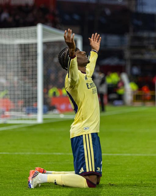 (261019) -- NOTTINGHAM, Oct. 19, 2026 (Xinhua) -- Arsenal's Noni Madueke celebrates after scoring the winning goal during the English Premier League match between Nottingham Forest FC and Arsenal FC in Nottingham, Britain, on Oct. 18, 2026. (Xinhua)
FOR EDITORIAL USE ONLY. NOT FOR SALE FOR MARKETING OR ADVERTISING CAMPAIGNS. NO USE WITH UNAUTHORIZED AUDIO, VIDEO, DATA, FIXTURE LISTS, CLUB/LEAGUE LOGOS OR "LIVE" SERVICES. ONLINE IN-MATCH USE LIMITED TO 45 IMAGES, NO VIDEO EMULATION. NO USE IN BETTING, GAMES OR SINGLE CLUB/LEAGUE/PLAYER PUBLICATIONS.