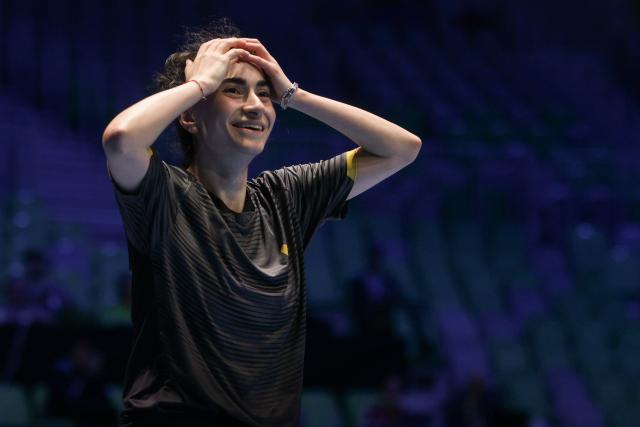 (261019) -- LJUBLJANA, Oct. 19, 2026 (Xinhua) -- Elizabet Abraamian of Russia celebrates after winning the women's singles final of the European Table Tennis Championships against Annett Kaufmann of Germany at Stozice Sports Hall in Ljubljana, Slovenia, Oct. 18, 2026. (Photo by Zeljko Stevanic/Xinhua)