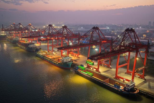 (261019) -- BEIJING, Oct. 19, 2026 (Xinhua) -- A drone photo taken on Oct. 9, 2026 shows Longtan area of Nanjing Port in Nanjing, east China's Jiangsu Province. China's gross domestic product (GDP) grew 4.5 percent year on year in the third quarter (Q3) of 2026, data from the National Bureau of Statistics (NBS) showed Monday.
  The country's economy expanded 4.6 percent year on year in the first three quarters.
  The world's second-largest economy generated about 107.11 trillion yuan (about 15.94 trillion U.S. dollars) in output during the January-September period, according to the NBS. (Photo by Fang Dongxu/Xinhua)