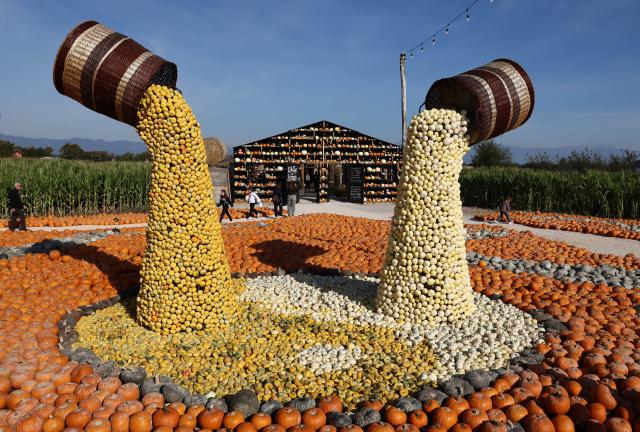 (261019) -- TREVISO, Oct. 19, 2026 (Xinhua) -- People visit the Pumpkin Village in Treviso, Italy, Oct. 19, 2026. (Photo by Alberto Lingria/Xinhua)