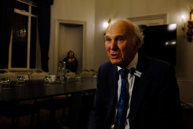 (261020) -- LONDON, Oct. 20, 2026 (Xinhua) -- Former British business secretary Vince Cable speaks during an interview with Xinhua in London, Britain, Oct. 16, 2026. TO GO WITH "Interview: China's technological advances open new opportunities for cooperation, says former British business secretary" (Xinhua/Zhao Jiasong)