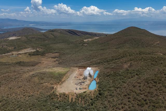 (261020) -- NAKURU, Oct. 20, 2026 (Xinhua) -- An aerial drone photo taken on Oct. 19, 2026 shows a view of Olkaria geothermal field at Hell's Gate National Park in Nakuru County, Kenya. Geothermal has consistently contributed 40 to 48 percent of Kenya's electricity in recent years, according to data released from Kenya's Energy and Petroleum Regulatory Authority and the International Energy Agency. Much of this output comes from the Olkaria geothermal field, which is located within Hell's Gate along the Great Rift Valley. (Xinhua/Xie Jianfei)