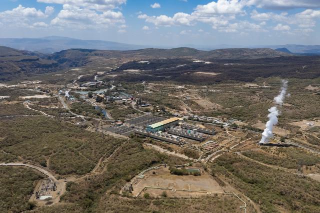 (261020) -- NAKURU, Oct. 20, 2026 (Xinhua) -- An aerial drone photo taken on Oct. 19, 2026 shows a view of Olkaria geothermal field and a geothermal power plant at Hell's Gate National Park in Nakuru County, Kenya. Geothermal has consistently contributed 40 to 48 percent of Kenya's electricity in recent years, according to data released from Kenya's Energy and Petroleum Regulatory Authority and the International Energy Agency. Much of this output comes from the Olkaria geothermal field, which is located within Hell's Gate along the Great Rift Valley. (Xinhua/Xie Jianfei)