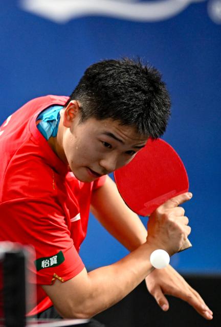 (261020) -- TASHKENT, Oct. 20, 2026 (Xinhua) -- Li Tianyang competes during the men's singles round of 128 match between Li Tianyang of China and Ali Alkhadrawi of Saudi Arabia at the 29th ITTF-Asian Table Tennis Championships in Tashkent, Uzbekistan, Oct. 20, 2026. (Xinhua/Feng Kaihua)