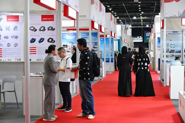 (261020) -- DUBAI, Oct. 20, 2026 (Xinhua) -- People visit the China pavilion during the 28th Water, Energy, Technology and Environment Exhibition (WETEX) in Dubai, the United Arab Emirates, Oct. 20, 2026. The 28th WETEX opened Tuesday at the Dubai World Trade Centre in Dubai. (Xinhua/Wang Zecong)