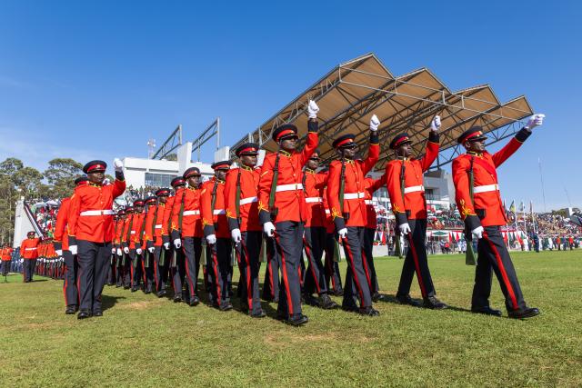 (261021) -- ELDORET, Oct. 21, 2026 (Xinhua) -- Kenyan military personnel parade during the Mashujaa Day celebrations at Kipchoge Keino Stadium in Eldoret, Kenya, on Oct. 20, 2026.
  Kenya celebrated Mashujaa Day, or Heroes' Day, on Tuesday. (Photo by Kelly Ayodi/Xinhua)