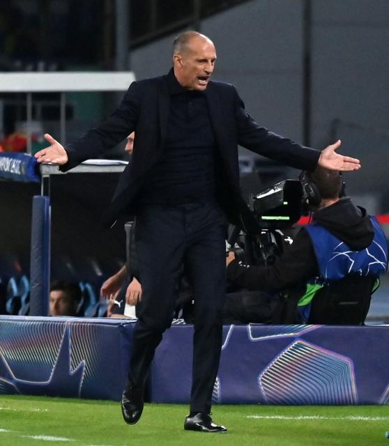 (261021) -- NAPLES, Oct. 21, 2026 (Xinhua) -- Napoli's head coach Massimiliano Allegri reacts during the UEFA Champions League football match between Napoli and Bodo/Glimt in Naples, Italy, Oct. 20, 2026. (Photo by Augusto Casasoli/Xinhua)