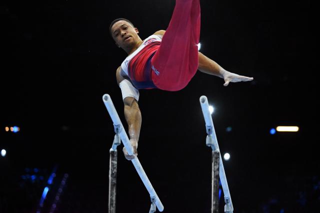 (261021) -- ROTTERDAM, Oct. 21, 2026 (Xinhua) -- Fraser Joe of team Britain competes during the men's team final at Artistic Gymnastics World Championships 2026 in Rotterdam, the Netherland Oct.20, 2026. (Photo by Brinkhorst Eric/Xinhua)