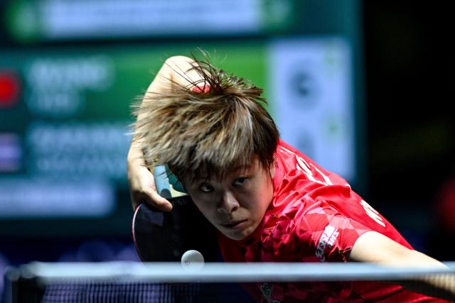 (261021) -- TASHKENT, Oct. 21, 2026 (Xinhua) -- Wang Yidi of China serves during the women's teams quarterfinals between Wang Yidi of China and Paranang Orawan of Thailand at the 29th ITTF-Asian Table Tennis Championships in Tashkent, Uzbekistan, Oct. 21, 2026. (Xinhua/Feng Kaihua)