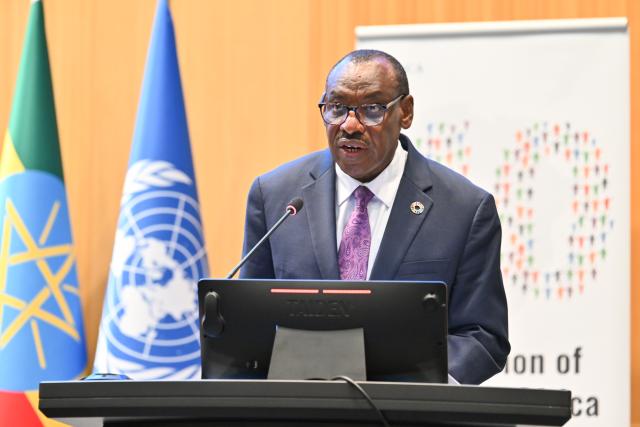 (261021) -- ADDIS ABABA, Oct. 21, 2026 (Xinhua) -- Claver Gatete, UN under-secretary-general and executive secretary of the UN Economic Commission for Africa, delivers a speech during the joint session of the Statistical Commission for Africa and the Regional Committee of United Nations Global Geospatial Information Management for Africa held in Addis Ababa, the capital of Ethiopia, Oct. 21, 2026. TO GO WITH "UN, African officials call for investment on data systems" (Xinhua)
