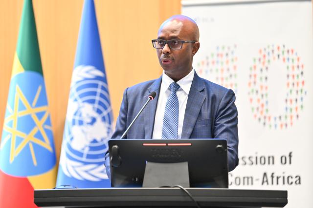 (261021) -- ADDIS ABABA, Oct. 21, 2026 (Xinhua) -- Yusuf Murangwa, minister of finance and economic planning of Rwanda, delivers a speech during the joint session of the Statistical Commission for Africa and the Regional Committee of United Nations Global Geospatial Information Management for Africa held in Addis Ababa, the capital of Ethiopia, Oct. 21, 2026. TO GO WITH "UN, African officials call for investment on data systems" (Xinhua)