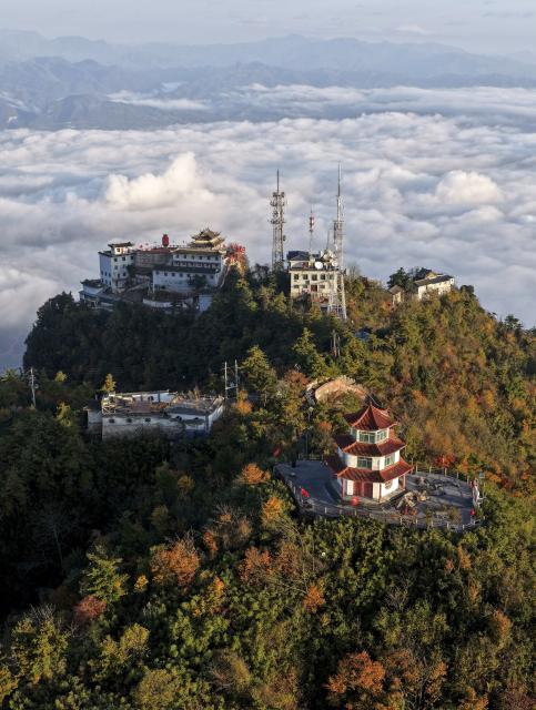 (261022) -- LONGNAN, Oct. 22, 2026 (Xinhua) -- An aerial drone photo taken on Oct. 20, 2026 shows the scenery of Jifeng Mountain in Chengxian County of Longnan, northwest China's Gansu Province. (Photo by Ran Chuangchang/Xinhua)