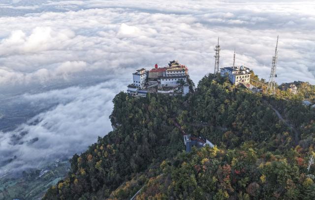 (261022) -- LONGNAN, Oct. 22, 2026 (Xinhua) -- An aerial drone photo taken on Oct. 20, 2026 shows the scenery of Jifeng Mountain in Chengxian County of Longnan, northwest China's Gansu Province. (Photo by Ran Chuangchang/Xinhua)