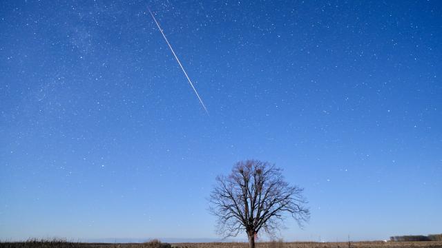 (261022) -- HARBIN, Oct. 22, 2026 (Xinhua) -- This photo taken on Oct. 21, 2026 shows the Orionid meteor shower in the sky over Tongjiang City, northeast China's Heilongjiang Province. The Orionid meteor shower, caused by remnants from Halley's comet, peaked on Wednesday and Thursday. (Photo by Li Wenbin/Xinhua)