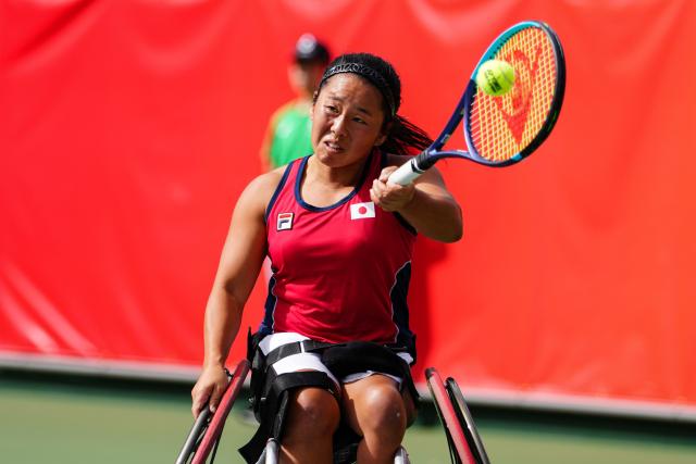 (261022) -- NAGOYA, Oct. 22, 2026 (Xinhua) -- Kamiji Yui returns a shot during the women's wheelchair tennis final between Li Xiaohui of China and Kamiji Yui of Japan at the Aichi-Nagoya Asian Para Games in Nagoya, Japan, Oct. 22, 2026. (Xinhua/Jia Haocheng)