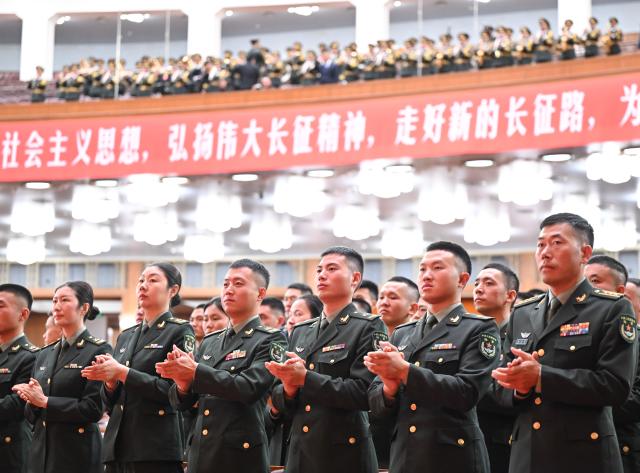 (261022) -- BEIJING, Oct. 22, 2026 (Xinhua) -- A gathering commemorating the 90th anniversary of the victory of the Red Army's Long March is held at the Great Hall of the People in Beijing, capital of China, Oct. 22, 2026. (Xinhua/Li Xiang)