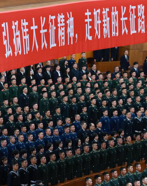 (261022) -- BEIJING, Oct. 22, 2026 (Xinhua) -- A gathering commemorating the 90th anniversary of the victory of the Red Army's Long March is held at the Great Hall of the People in Beijing, capital of China, Oct. 22, 2026. (Xinhua/Wang Ye)