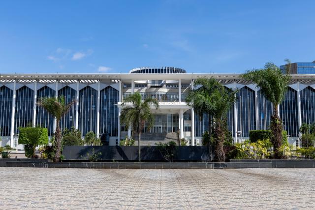 (261022) -- LIBREVILLE, Oct. 22, 2026 (Xinhua) -- Photo taken on Oct. 20, 2026 shows the building of the Senate of Gabon in Libreville, capital of Gabon. (Xinhua/Zheng Yangzi)