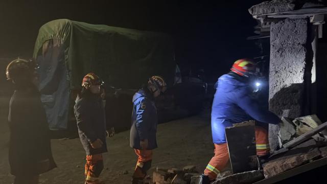 (261023) -- NAGQU, Oct. 23, 2026 (Xinhua) -- Firefighters inspect an earthquake-hit village in Baqen County of Nagqu City in southwest China's Xizang Autonomous Region, on Oct. 23, 2026.
  Sixteen people were killed and 32 others injured after a 7.0-magnitude earthquake struck Baqen County of Nagqu City in southwest China's Xizang Autonomous Region at 10:33 p.m. Thursday (Beijing Time), according to the city's emergency management bureau.
  As of 2:25 a.m. Friday, 11 of the injured were in serious condition while 21 sustained minor injuries. Over 300 houses collapsed.
  The damage caused by the quake is being further evaluated, and disaster relief work is underway.
  More than 300 police officers have been dispatched to the epicenter for relief work while the regional fire and rescue corps has mobilized 347 personnel to the affected areas. (Xinhua)