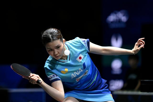 (261023) -- TASHKENT, Oct. 23, 2026 (Xinhua) -- Hashimoto Honoka of Japan hits a return against Wang Yidi of China during the women's teams final between China and Japan at the 29th ITTF-Asian Table Tennis Championships in Tashkent, Uzbekistan, Oct. 22, 2026. (Xinhua/Feng Kaihua)