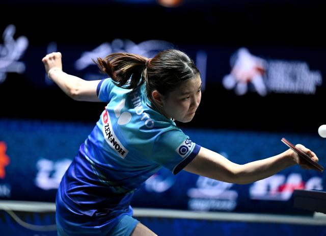 (261023) -- TASHKENT, Oct. 23, 2026 (Xinhua) -- Hashimoto Honoka of Japan hits a return against Wang Yidi of China during the women's teams final between China and Japan at the 29th ITTF-Asian Table Tennis Championships in Tashkent, Uzbekistan, Oct. 22, 2026. (Xinhua/Feng Kaihua)