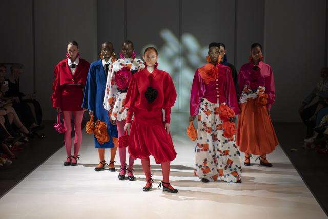 (261023) -- JOHANNESBURG, Oct. 23, 2026 (Xinhua) -- Models present creations from the Autumn/Winter 2027 collections during the South African Fashion Week in Johannesburg, South Africa, Oct. 22, 2026. (Photo by Ihsaan Haffejee/Xinhua)