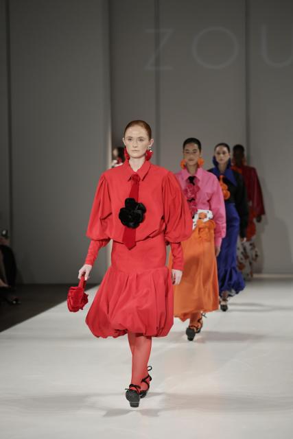 (261023) -- JOHANNESBURG, Oct. 23, 2026 (Xinhua) -- Models present creations from the Autumn/Winter 2027 collections during the South African Fashion Week in Johannesburg, South Africa, Oct. 22, 2026. (Photo by James Blackmore/Xinhua)