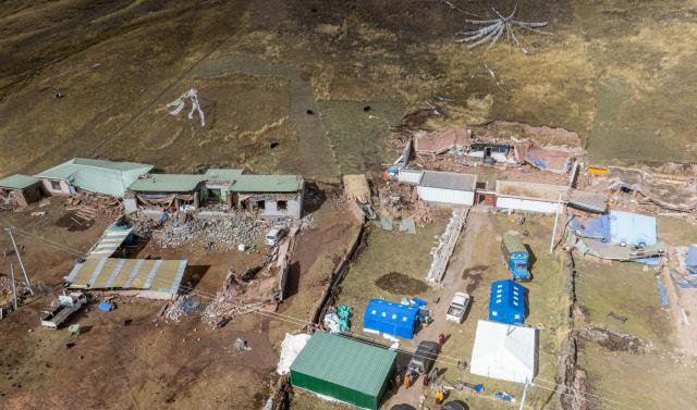 (261023) -- LHASA, Oct. 23, 2026 (Xinhua) -- An aerial drone photo taken on Oct. 23, 2026 shows damaged houses at an earthquake-hit village in Maru Township of Baqen County, Nagqu City, southwest China's Xizang Autonomous Region. Sixteen people have been killed and 76 others are injured following a 7.0-magnitude earthquake which struck Baqen County of the city of Nagqu in southwest China's Xizang Autonomous Region at 10:33 p.m. on Thursday, local authorities said.
   The Ministry of Emergency Management and authorities in Xizang have mobilized resources for rescue and relief operations. (Xinhua/Tenzin Nyida)