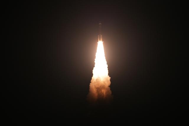 (261023) -- TAIYUAN, Oct. 23, 2026 (Xinhua) -- A modified Long March-6 carrier rocket carrying the Yaogan-50 03 satellite blasts off from the Taiyuan Satellite Launch Center in north China's Shanxi Province, Oct. 23, 2026. The Yaogan-50 03 satellite was launched at 6:15 p.m. (Beijing Time) and entered its planned orbit. The launch mission was a complete success. (Photo by Dong Meng/Xinhua)