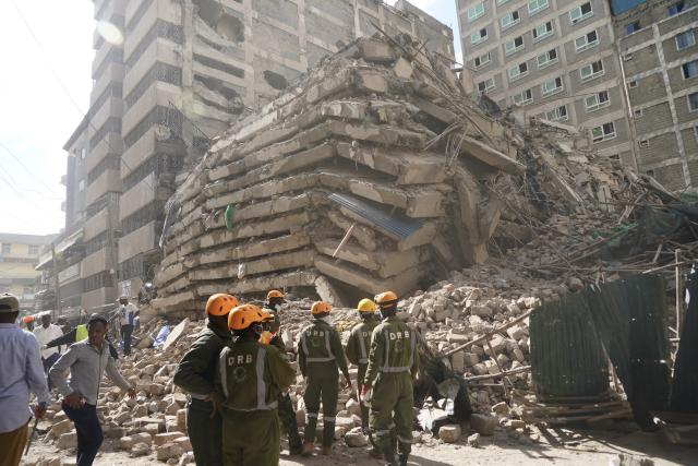 (261023) -- NAIROBI, Oct. 23, 2026 (Xinhua) -- Rescuers work at the site of a building collapse accident in Eastleigh, Nairobi, Kenya, Oct. 23, 2026. Several people are feared trapped after an 18-story building under construction collapsed Friday afternoon in Eastleigh, a high-density commercial and residential suburb of Nairobi, the Kenyan capital. (Xinhua/Xie Jianfei)