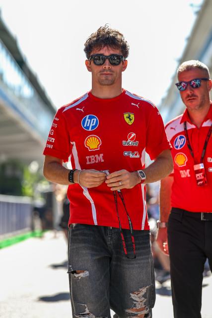 (261024) -- AUSTIN, Oct. 24, 2026 (Xinhua) -- Ferrari's Charles Leclerc of Monaco reacts before the practice session of the Formula One United States Grand Prix, in Austin, Texas, the United States, Oct. 23, 2026. (Photo by Song Haiyuan/Xinhua)