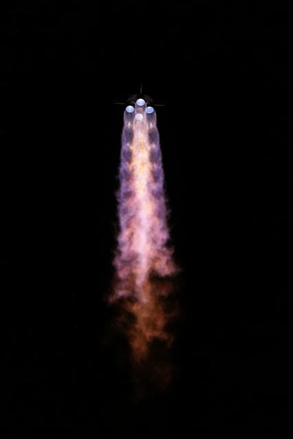 (261024) -- JIUQUAN, Oct. 24, 2026 (Xinhua) -- A Long March-4B carrier rocket carrying two groups of remote sensing satellites blasts off from the Jiuquan Satellite Launch Center in northwest China, Oct. 24, 2026. The satellites 07-09 of the Yaogan-53 group and the satellites 19-21 of the Yaogan-56 group were launched at 3:25 a.m. (Beijing Time) aboard a Long March-4B carrier rocket, and they entered the preset orbits successfully. (Photo by Wang Jiangbo/Xinhua)