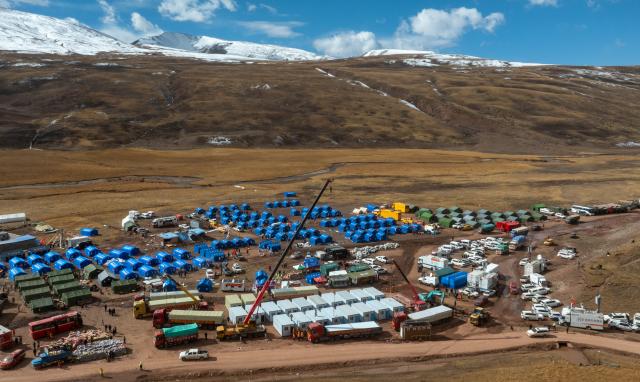 (261024) -- NAGQU, Oct. 24, 2026 (Xinhua) -- An aerial drone photo taken on Oct. 24, 2026 shows workers of China Railway Group Limited building prefabricated houses at a quake-hit village in Maru Township of Baqen County, Nagqu City, southwest China's Xizang Autonomous Region.
  The first batch of prefabricated houses has been set up on Saturday for the affected residents in a village of Maru Township, one of the hardest-hit areas near the epicenter, following a 7.0-magnitude earthquake that struck Baqen County of the city of Nagqu in southwest China's Xizang Autonomous Region at 10:33 p.m. on Thursday. (Xinhua/Tenzin Nyida)