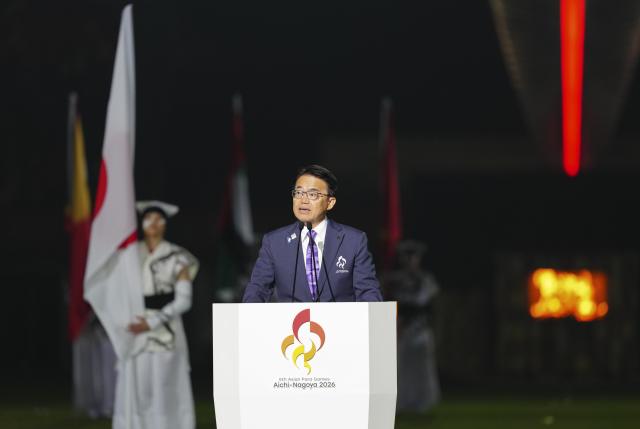 (261024) -- NAGOYA, Oct. 24, 2026 (Xinhua) -- Ohmura Hideaki, president of the Aichi-Nagoya Asian Games and Asian Para Games Organizing Committee, speaks during the closing ceremony of the Aichi-Nagoya Asian Para Games in Nagoya, Japan, Oct. 24, 2026. (Xinhua/Jia Haocheng)