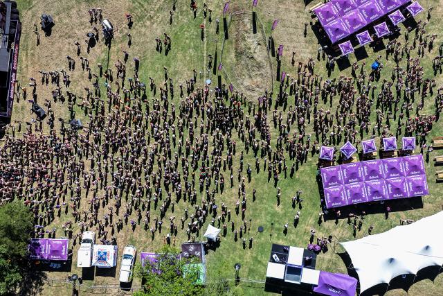 (261024) -- JOHANNESBURG, Oct. 24, 2026 (Xinhua) -- An aerial drone photo taken on Oct. 23, 2026 shows participants taking part in the 2026 Daredevil Run in Johannesburg, South Africa. The 2026 Daredevil Run, a charity run event aiming at raising public awareness of cancer prevention and treatment, kicked off in various parts of South Africa on Friday. More than 1,000 participants completed this running event in Johannesburg. (Photo by Shiraaz Mohamed/Xinhua)