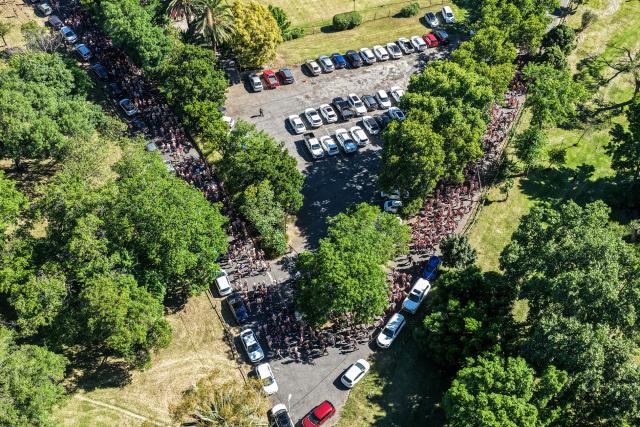 (261024) -- JOHANNESBURG, Oct. 24, 2026 (Xinhua) -- An aerial drone photo taken on Oct. 23, 2026 shows participants taking part in the 2026 Daredevil Run in Johannesburg, South Africa. The 2026 Daredevil Run, a charity run event aiming at raising public awareness of cancer prevention and treatment, kicked off in various parts of South Africa on Friday. More than 1,000 participants completed this running event in Johannesburg. (Photo by Shiraaz Mohamed/Xinhua)