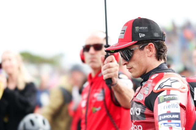 (261024) -- PHILLIP ISLAND, Oct. 24, 2026 (Xinhua) -- Ducati Lenovo Team's Marc Marquez of Spain prepares before the sprint session of the MotoGP Australian Grand Prix 2026 at the Phillip Island Grand Prix Circuit in Phillip Island, Australia, Oct. 24, 2026. (Photo by Shu Zelin/Xinhua)