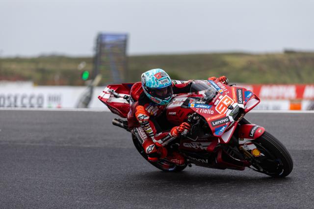 (261024) -- PHILLIP ISLAND, Oct. 24, 2026 (Xinhua) -- Ducati Lenovo Team's Marc Marquez of Spain competes during the sprint session of the MotoGP Australian Grand Prix 2026 at the Phillip Island Grand Prix Circuit in Phillip Island, Australia, Oct. 24, 2026. (Photo by Jin Cheng/Xinhua)