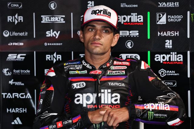 (261024) -- PHILLIP ISLAND, Oct. 24, 2026 (Xinhua) -- Aprilia Racing's Jorge Martin of Spain reacts before the sprint session of the MotoGP Australian Grand Prix 2026 at the Phillip Island Grand Prix Circuit in Phillip Island, Australia, Oct. 24, 2026. (Photo by Shu Zelin/Xinhua)